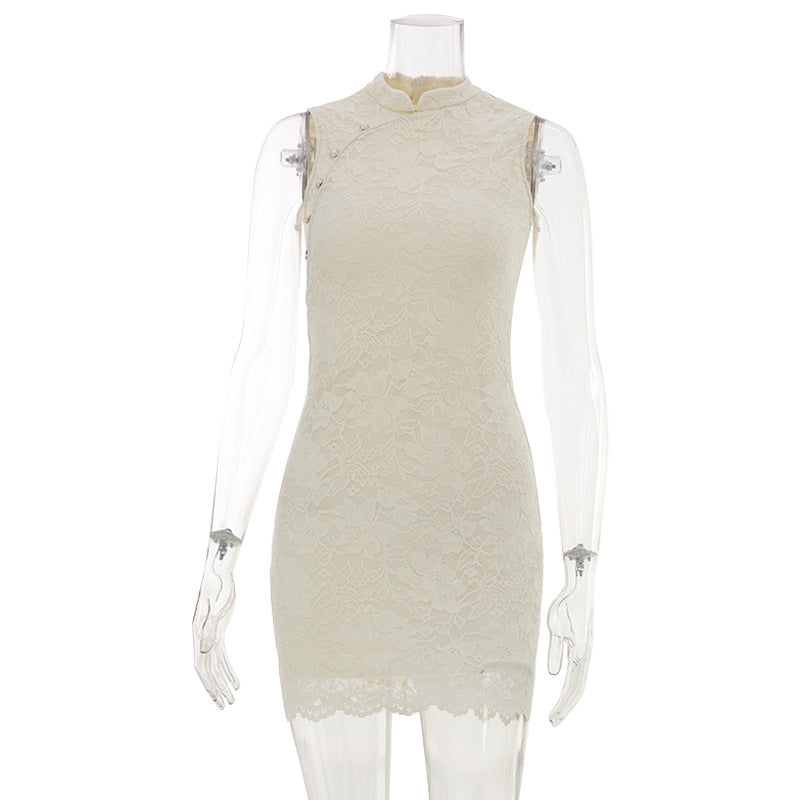 The Liora Apricot Lace Sleeveless Dress