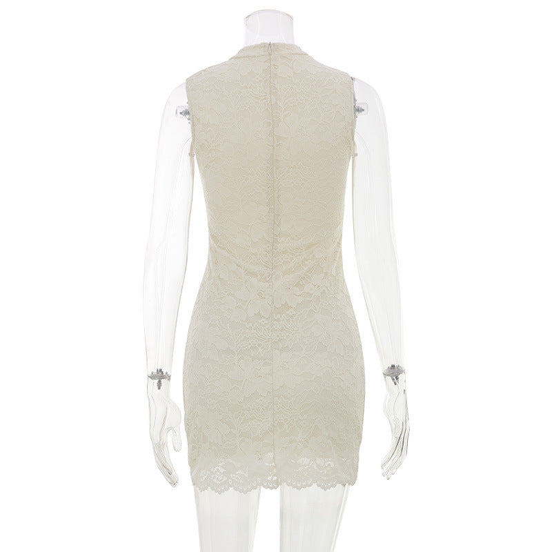 The Liora Apricot Lace Sleeveless Dress