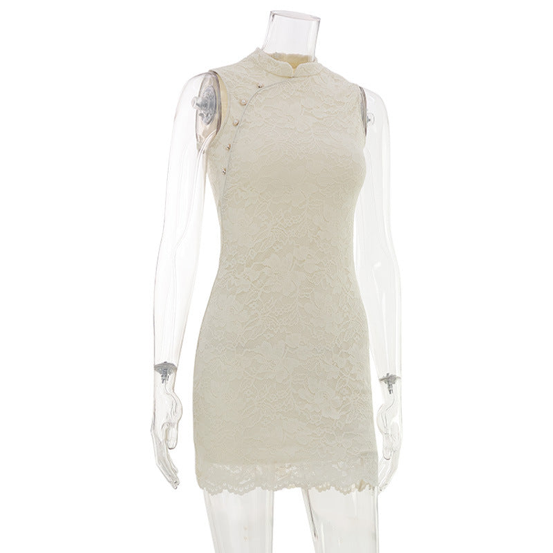 The Liora Apricot Lace Sleeveless Dress