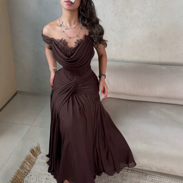 The Solene Off-Shoulder Lace Corset Maxi Dress