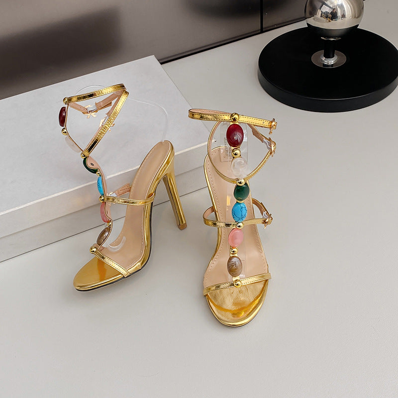 The Zahra Pearl-Detail Ankle-Strap Stilettos