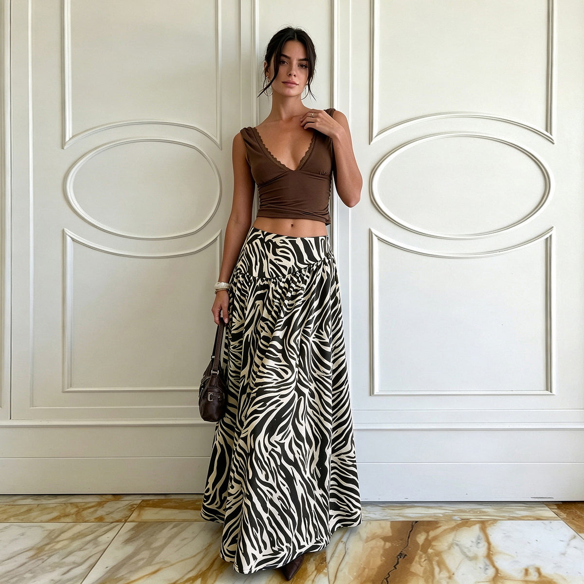 The Mira Zebra-Print A-Line Vacation Skirt