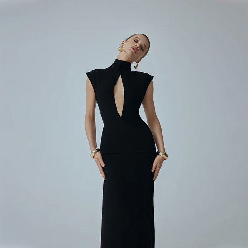 The Isolde Mesh Cutout High-Neck Dress