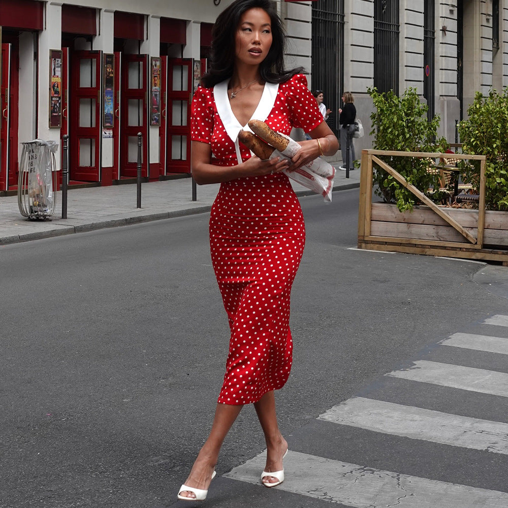 The Kiana Polka-Dot V-Neck Maxi Dress