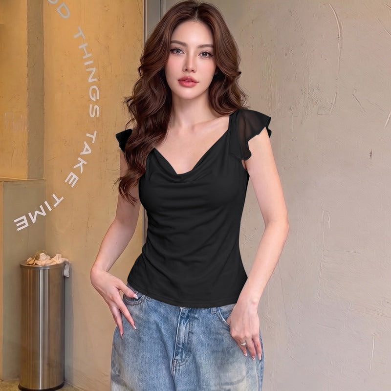 The Kaia Chiffon Backless Short-Sleeve Top