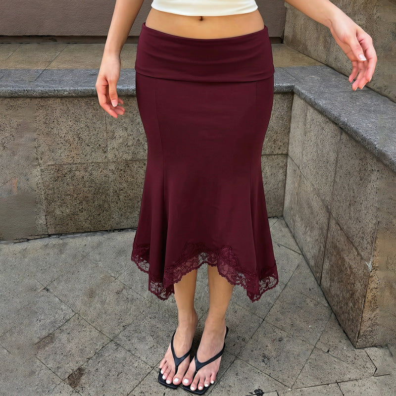 The Elara Asymmetric Lace-Waist Skirt