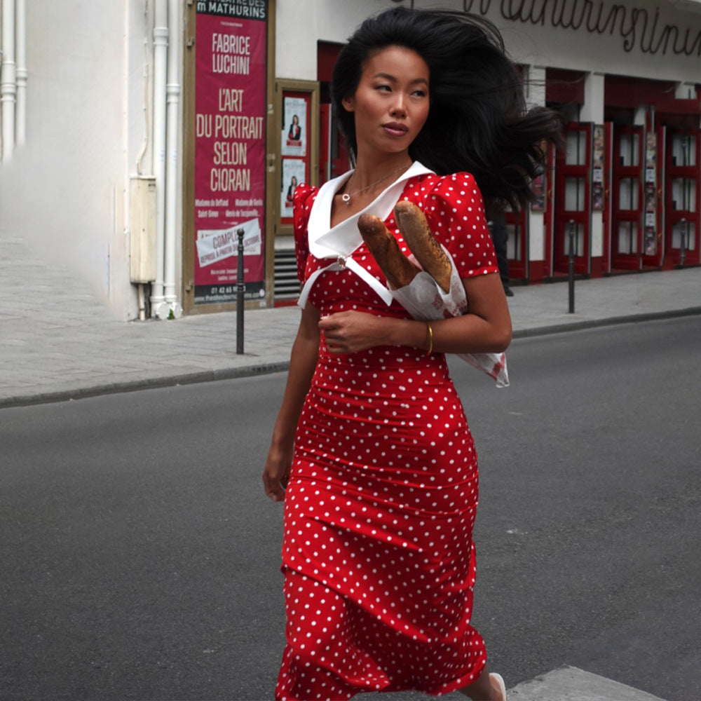 The Kiana Polka-Dot V-Neck Maxi Dress