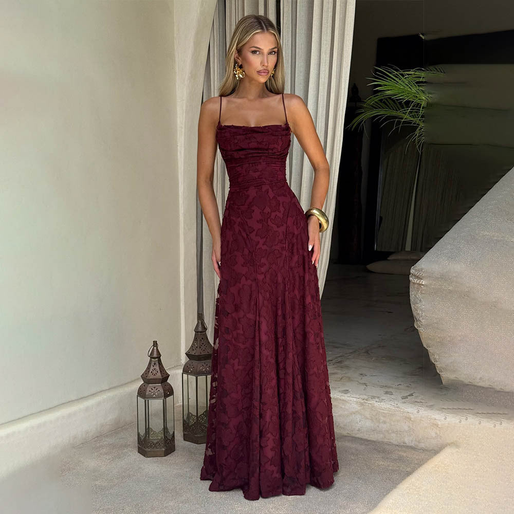 The Elodie Chiffon-Strap Backless Evening Dress