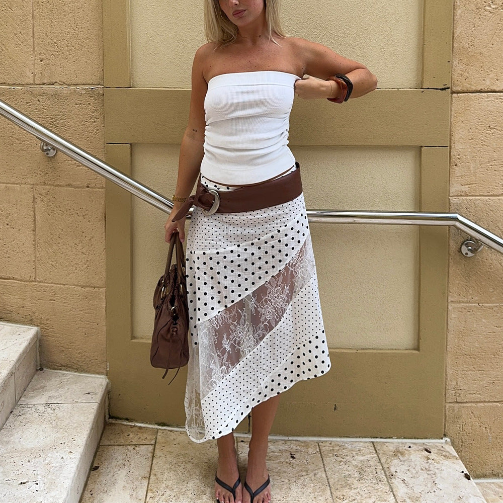 The Sienna Polka-Dot Asymmetric Maxi Skirt