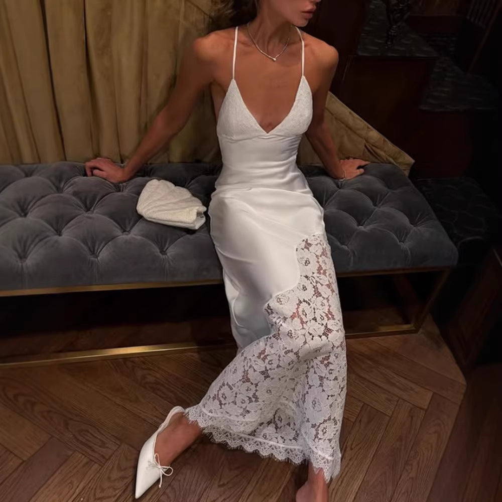 The Lina Lace V-Neck Cutout Strappy Dress