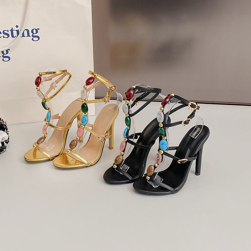 The Zahra Pearl-Detail Ankle-Strap Stilettos