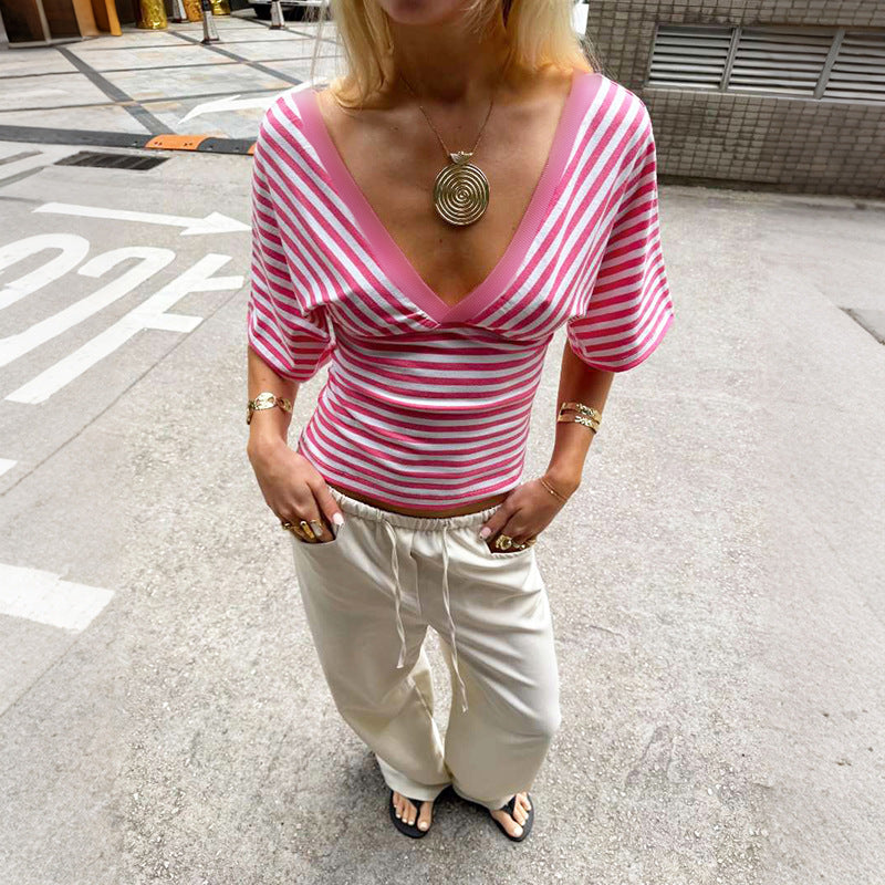The Maia Striped V-Neck Fitted Top