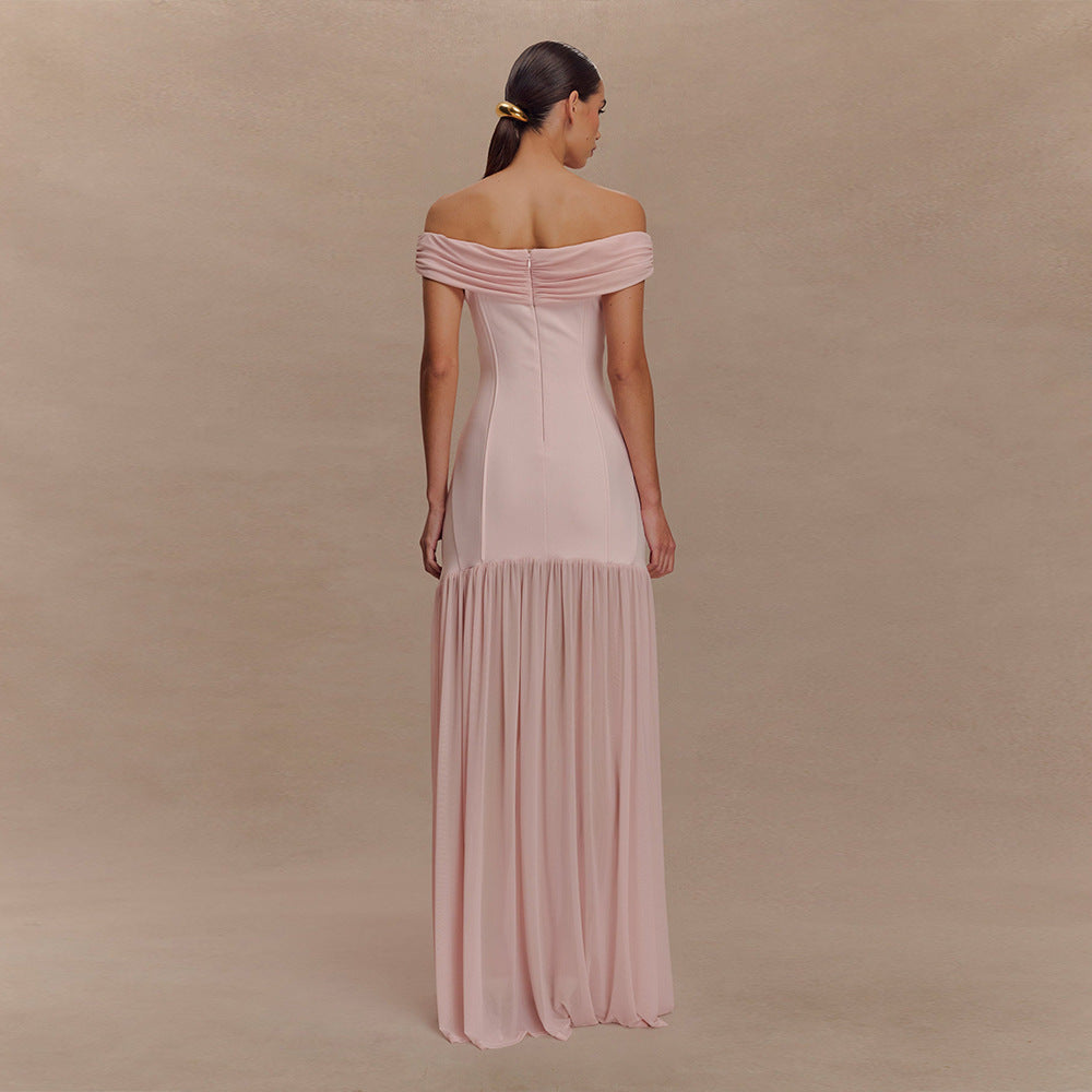 The Zola Pleated Mesh-Panel Backless Maxi Dress