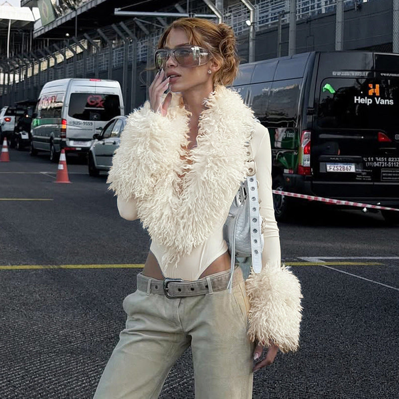 The Zuri Faux-Fur V-Neck Jumpsuit