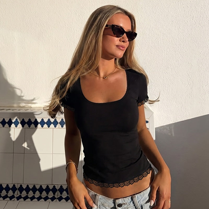 The Liora Lace-Trim U-Neck Tee