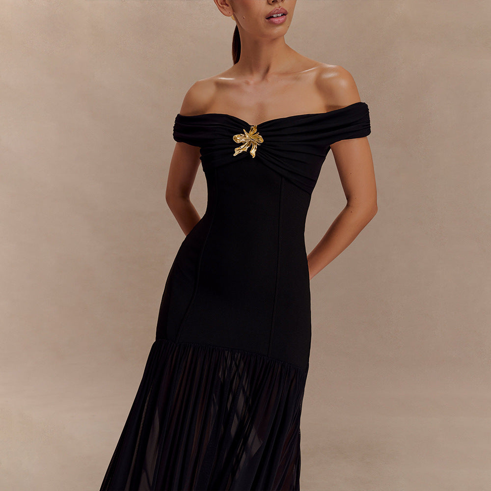 The Zola Pleated Mesh-Panel Backless Maxi Dress