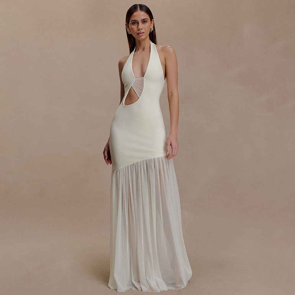 The Aria Halter Cutout Pleated Backless Dress
