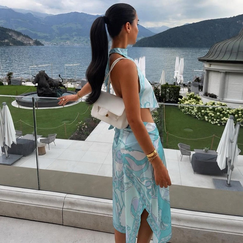 The Junia Satin Halter Top & Skirt Set