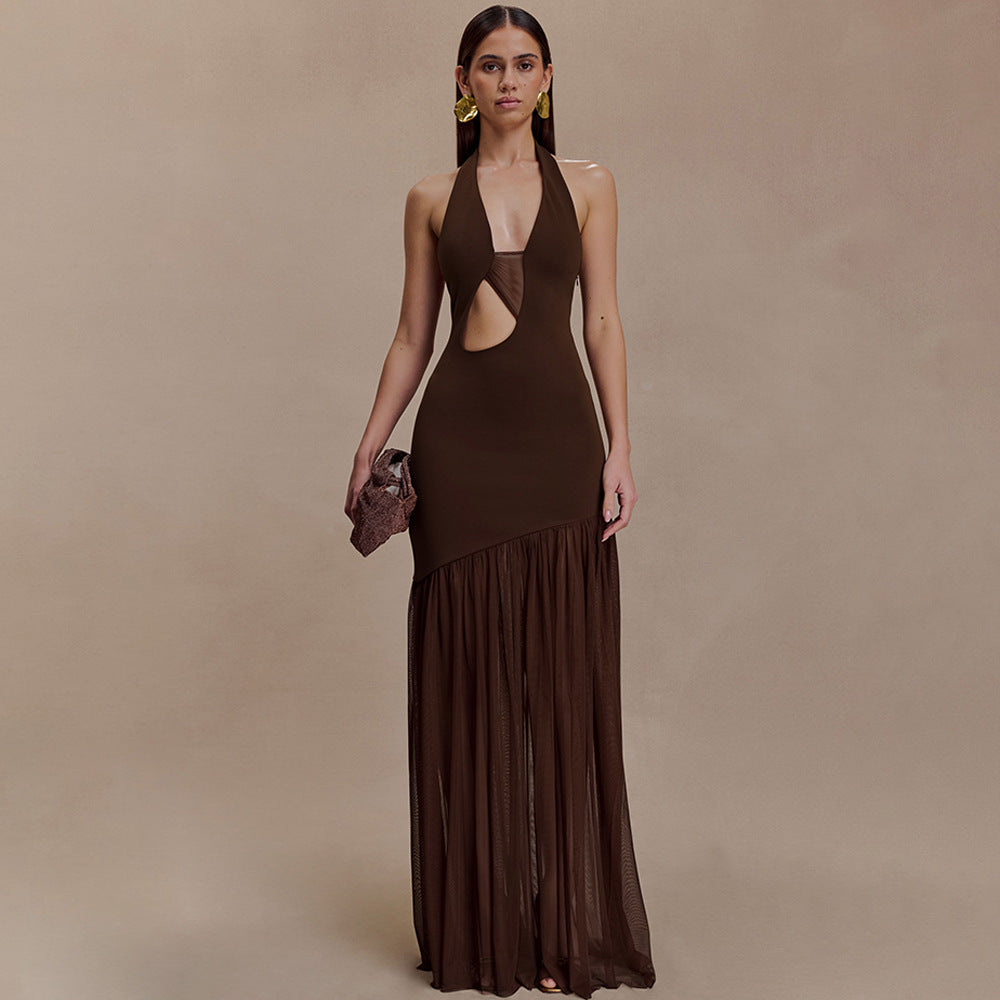 The Aria Halter Cutout Pleated Backless Dress