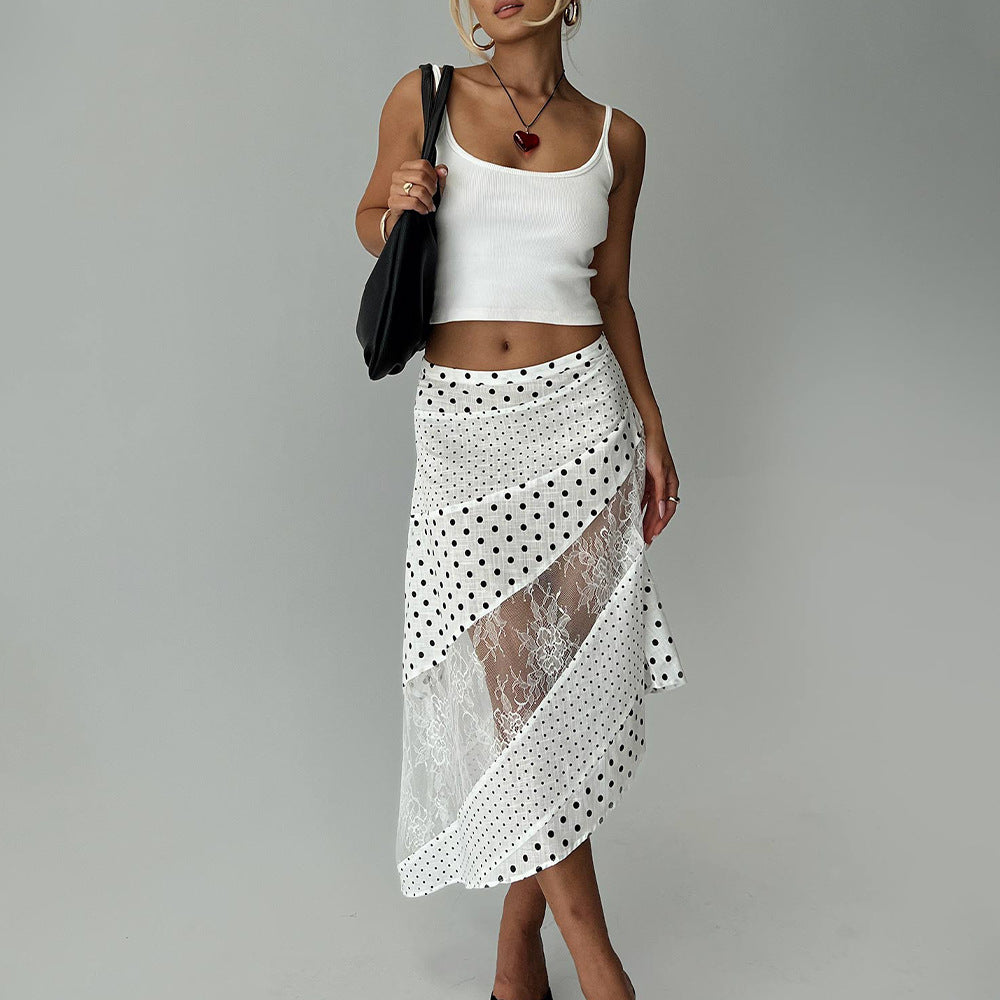 The Sienna Polka-Dot Asymmetric Maxi Skirt